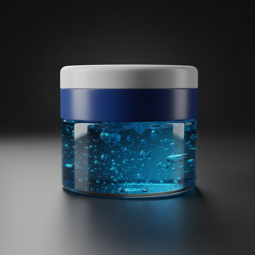 Blue interior cleaning gel in white and blue container on dark charcoal background